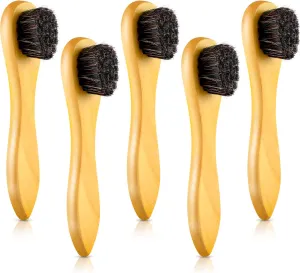 Jovitec 5 Pack Horsehair Polish Applicator Brush Kit Saddle Soap Shoe Shine Brush Dauber Wooden Care Shine Clean for Leather Boot Bag