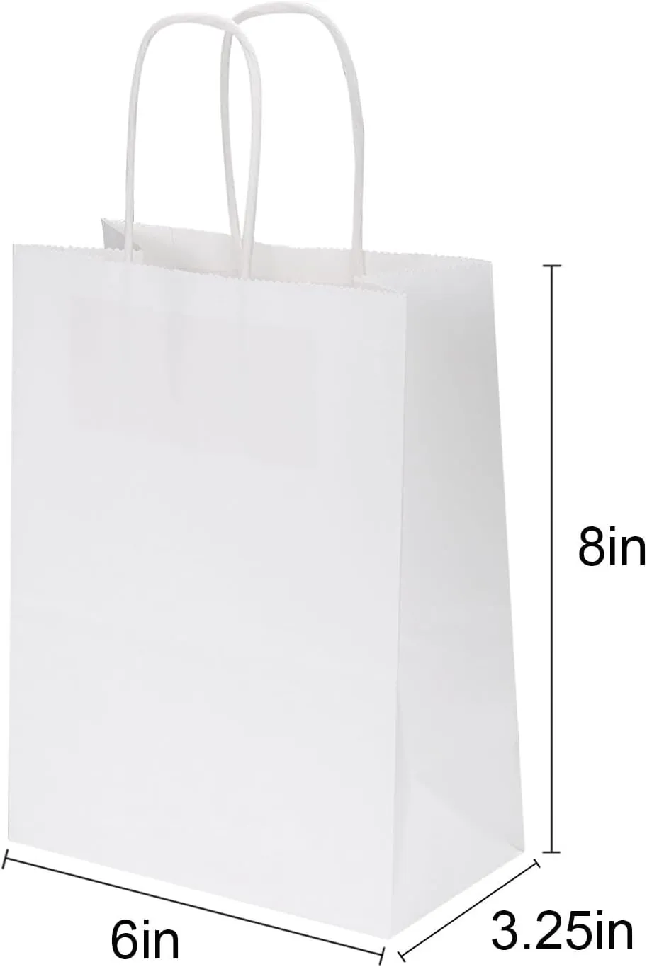 Joybe 50 Pack 6x3.25x8 Inch Small White Paper Bags with Handles Bulk, Kraft Paper Gift Bags for Birthday Party Favors Grocery Retail Shopping Business Goody Merchandise Craft Blank Sacks (50pcs)