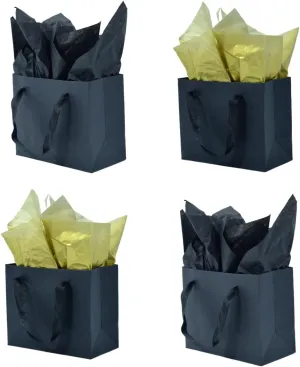 JUNESHE Small Gift Bags with Handles & Tissue Paper,4 Pack Mini Black Gift Bags, Extra Small Black Goodie Bags, Tiny Gift Wrap for Birthday Party Favors, Baby Shower