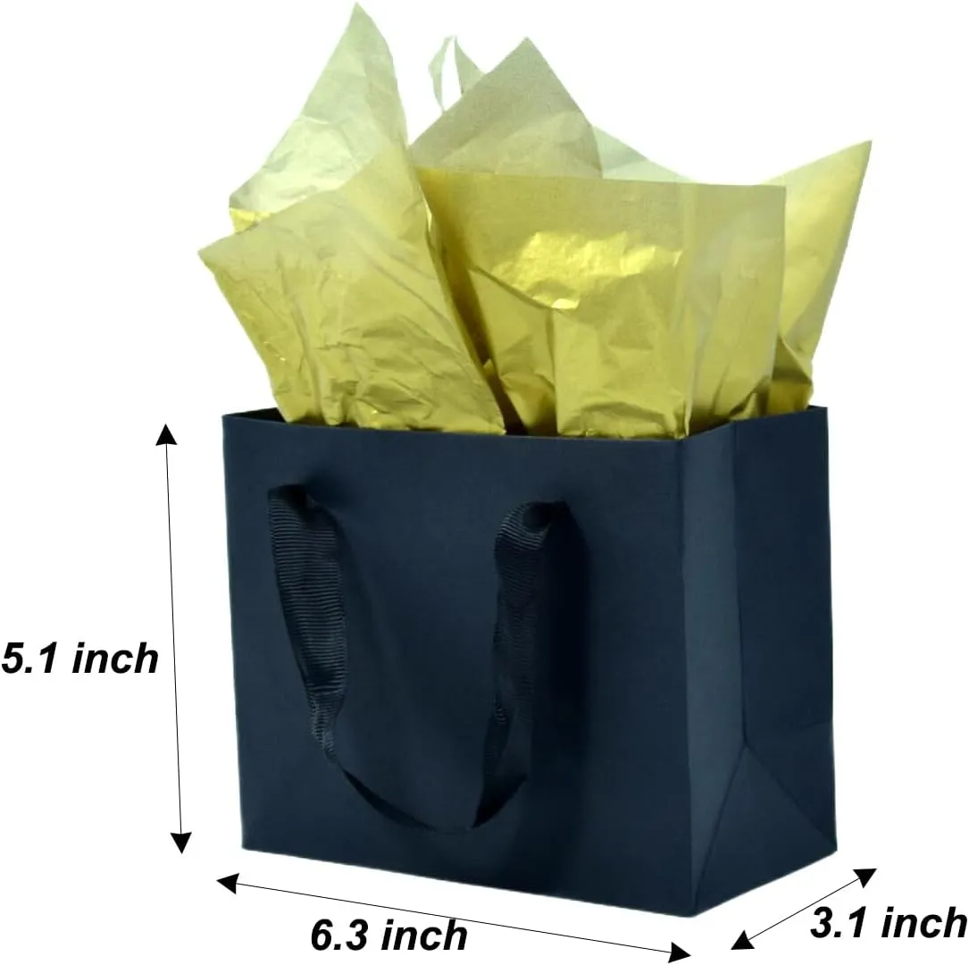 JUNESHE Small Gift Bags with Handles & Tissue Paper,4 Pack Mini Black Gift Bags, Extra Small Black Goodie Bags, Tiny Gift Wrap for Birthday Party Favors, Baby Shower