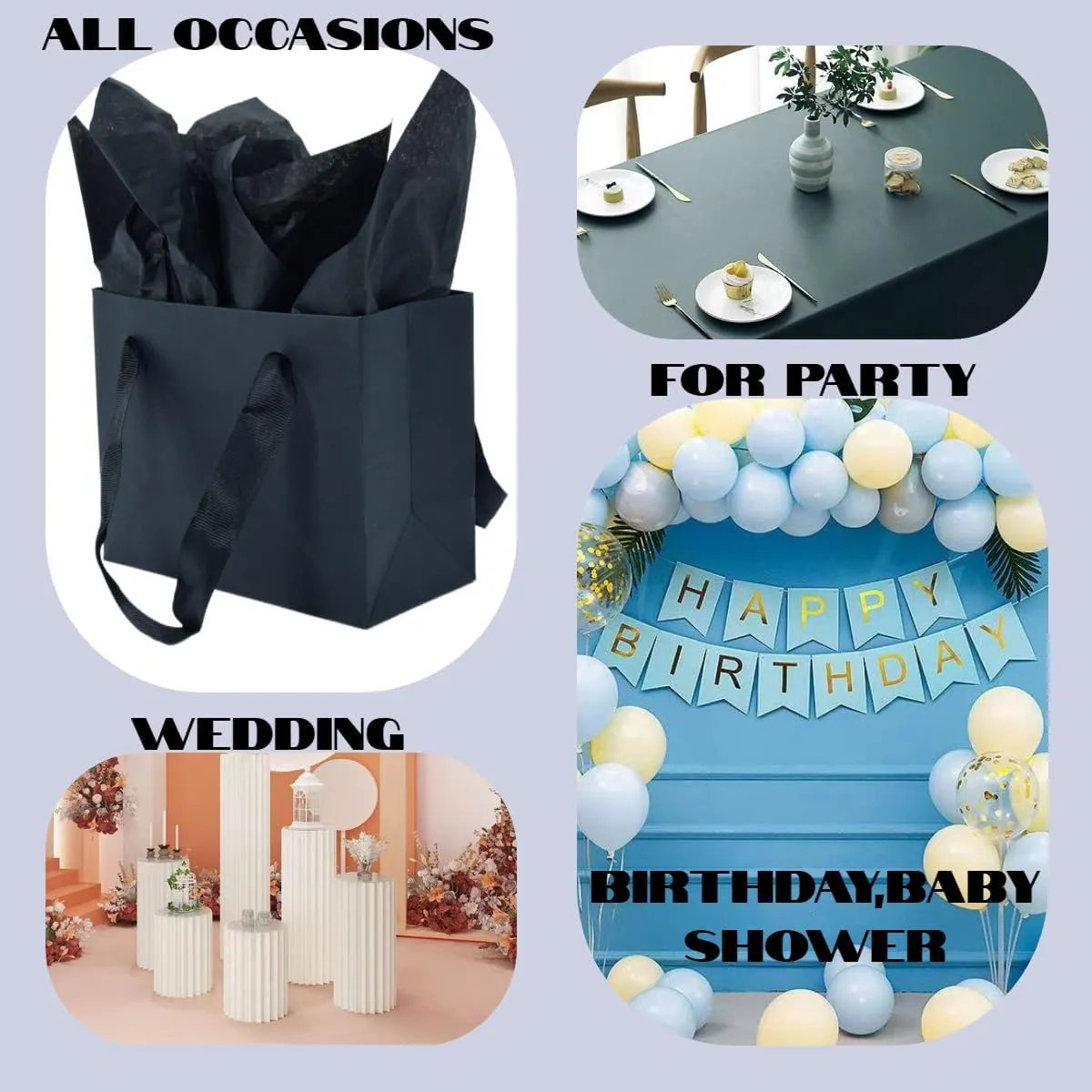 JUNESHE Small Gift Bags with Handles & Tissue Paper,4 Pack Mini Black Gift Bags, Extra Small Black Goodie Bags, Tiny Gift Wrap for Birthday Party Favors, Baby Shower