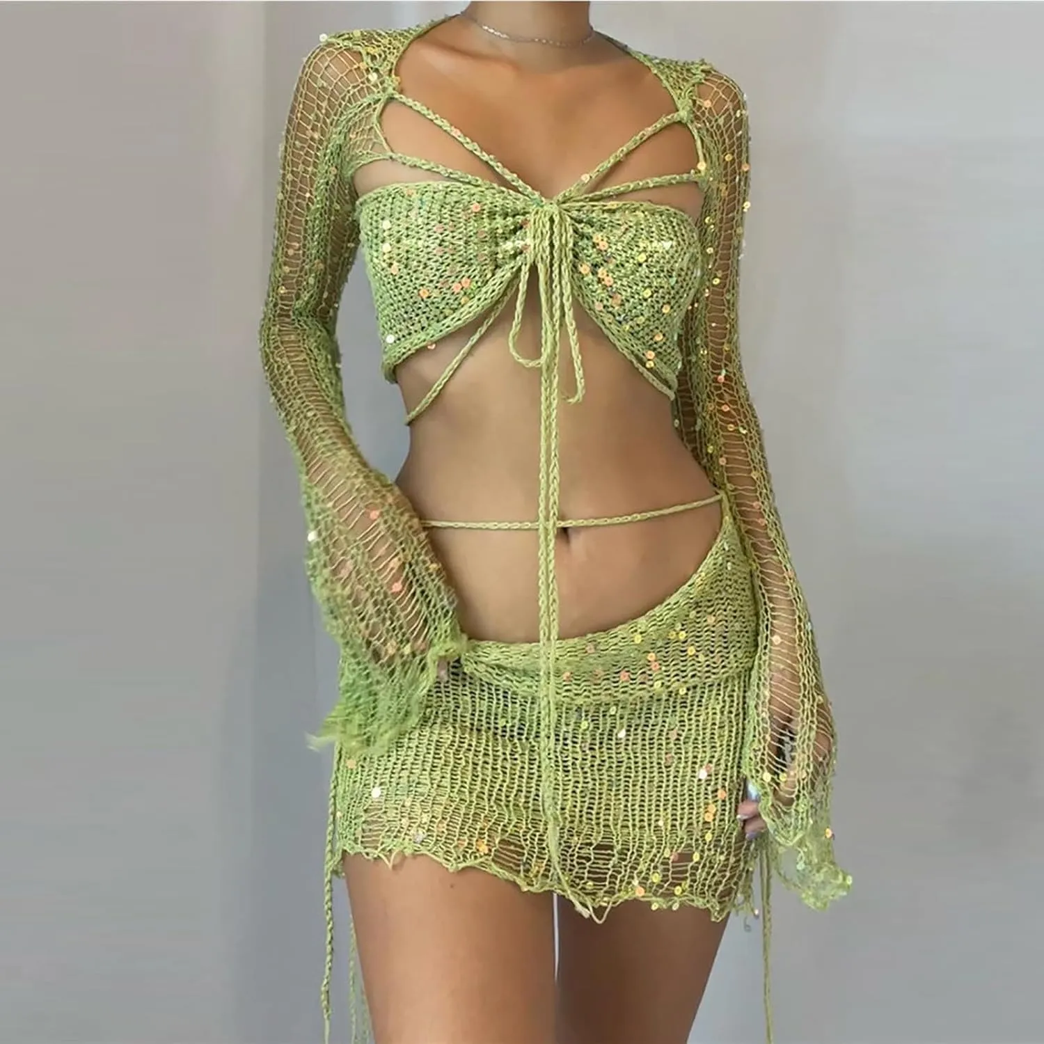 Juniors Matching Formal Disco Club Tops Skorts Swimsuits Kimono Coverups Sets for Women Skort Sets