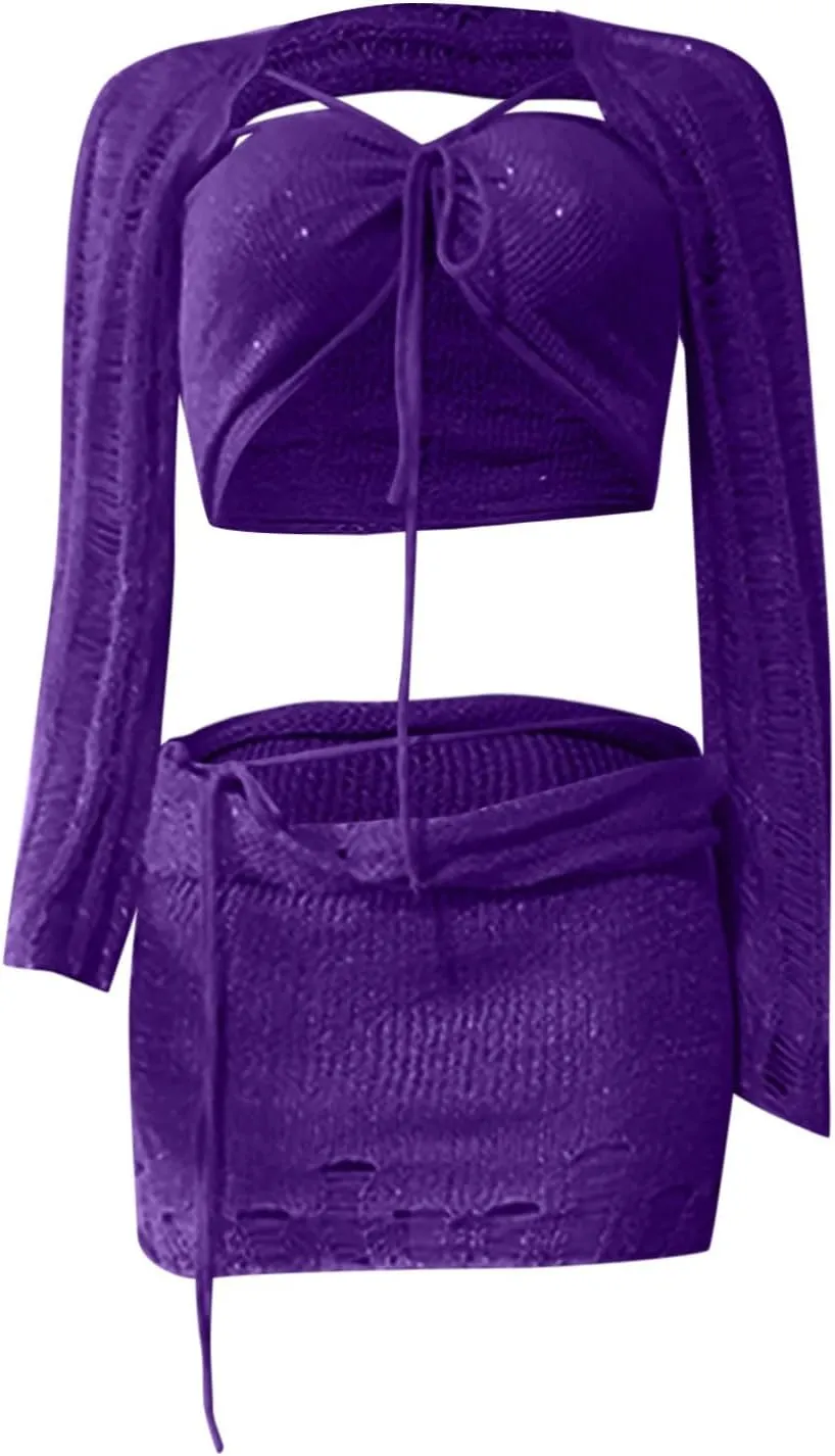 Juniors Matching Formal Disco Club Tops Skorts Swimsuits Kimono Coverups Sets for Women Skort Sets
