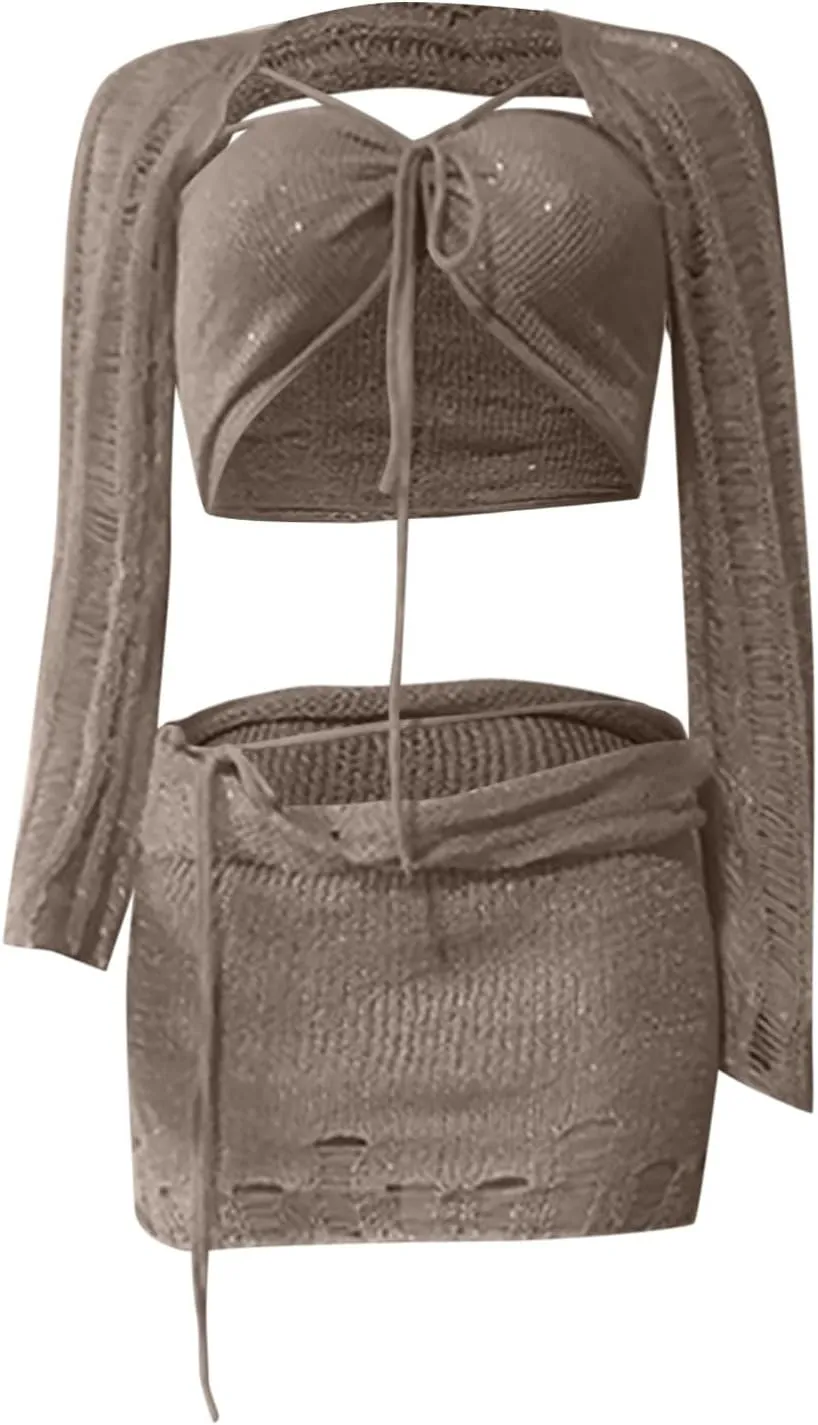 Juniors Matching Formal Disco Club Tops Skorts Swimsuits Kimono Coverups Sets for Women Skort Sets