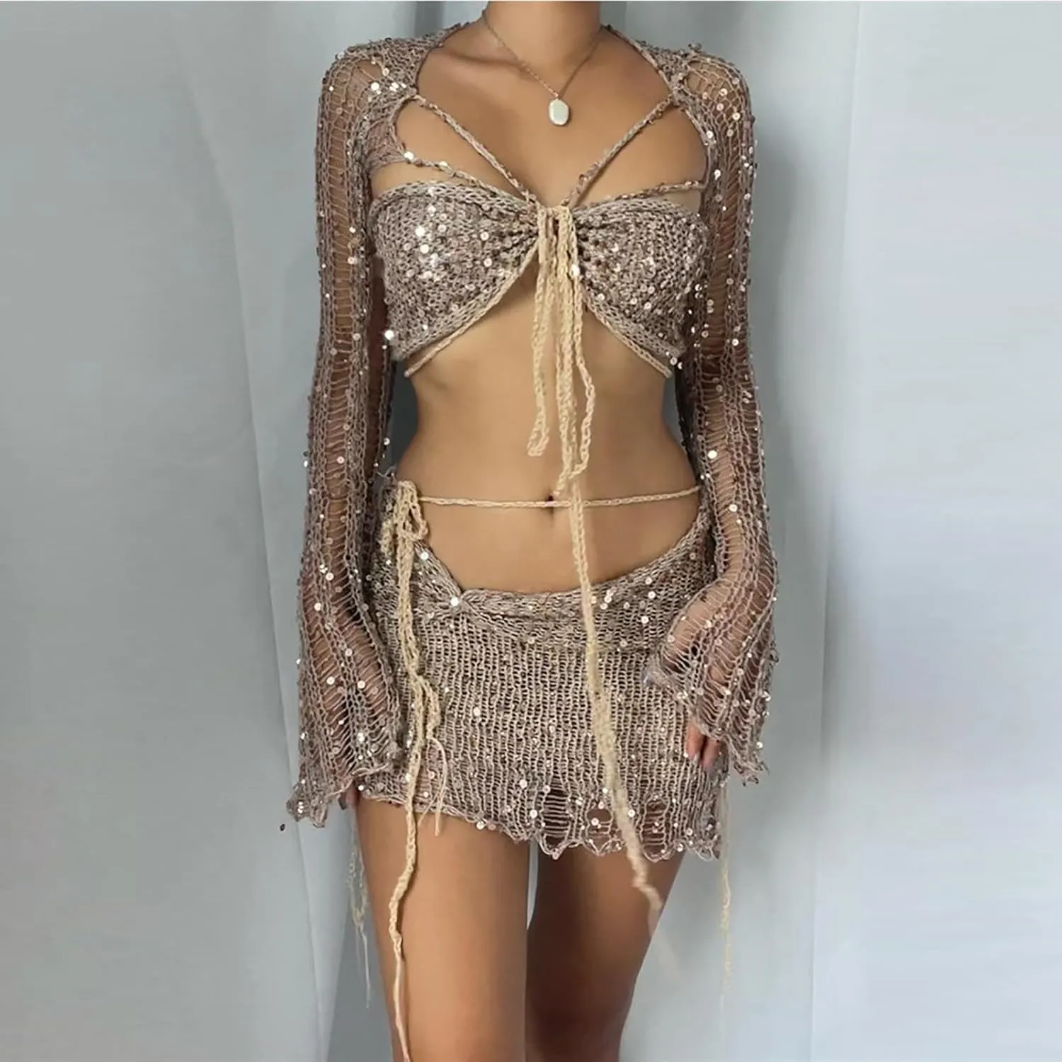 Juniors Matching Formal Disco Club Tops Skorts Swimsuits Kimono Coverups Sets for Women Skort Sets