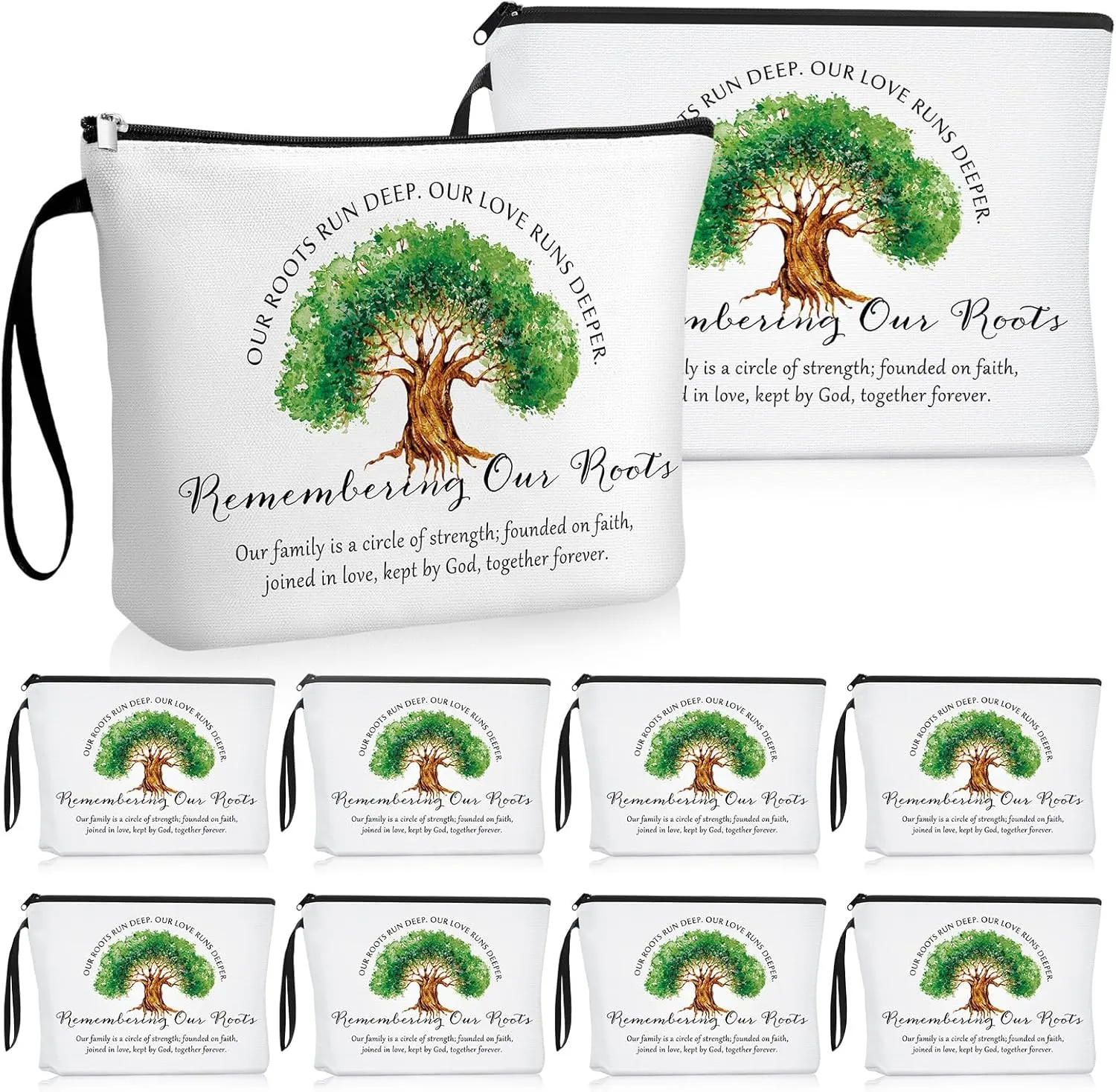 Kacctyen 20 Pcs Family Reunion Party Favors Bulk Remembering Our Roots Makeup Bag Family Tree Cosmetic Bags Canvas Storage Pouch with Zipper for Reunion Gathering Party Favors Gifts Ideas