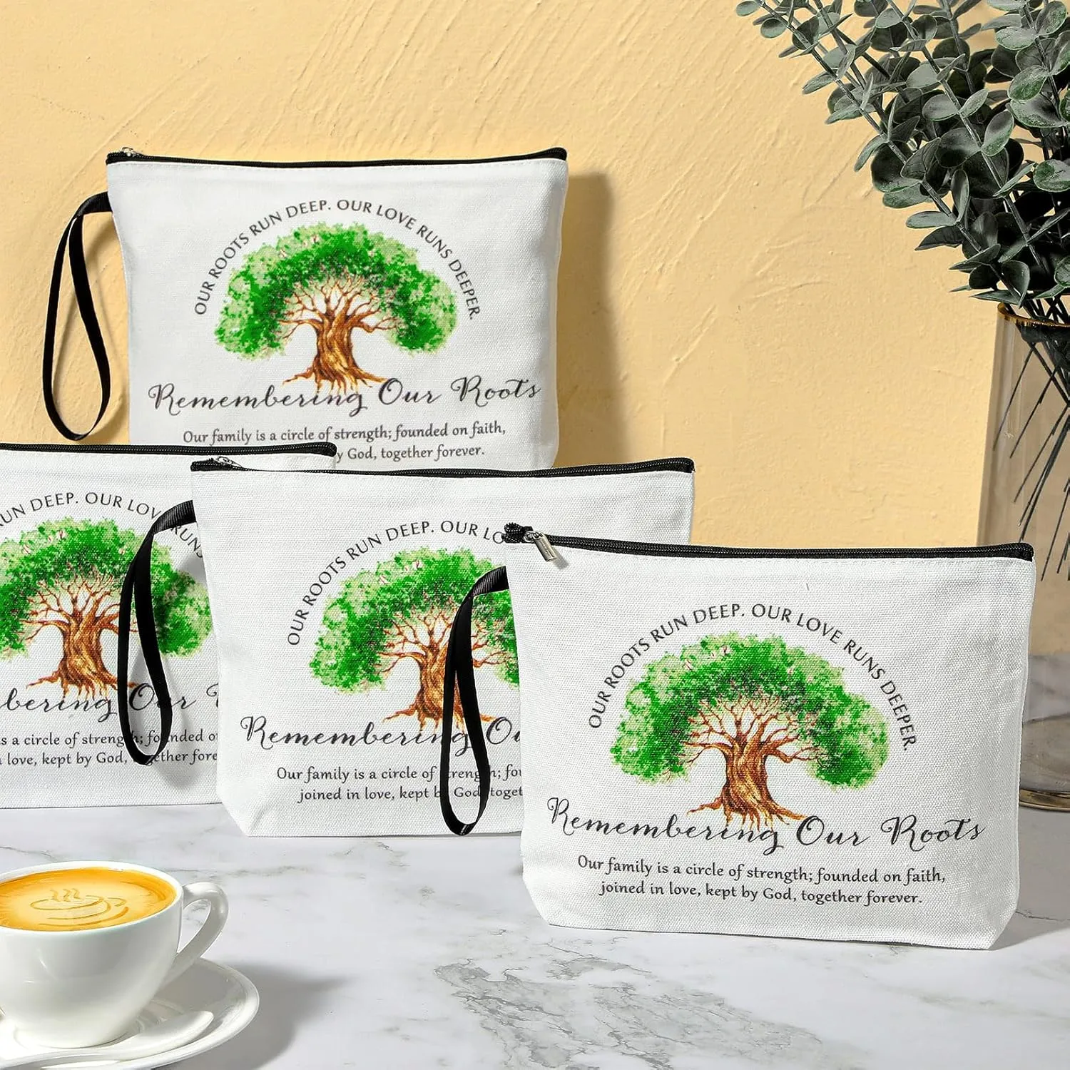 Kacctyen 20 Pcs Family Reunion Party Favors Bulk Remembering Our Roots Makeup Bag Family Tree Cosmetic Bags Canvas Storage Pouch with Zipper for Reunion Gathering Party Favors Gifts Ideas