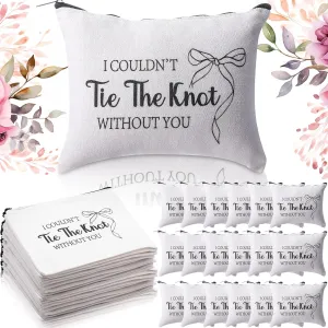 Kacctyen 24 Pcs Canvas Make up Bags Bulk for Bridesmaids Bridal Shower Gifts White Cosmetic Bag with Zipper I Couldn't Tie the Knot Without You Travel Pouch for Wedding Day Bachelorette Party Favors