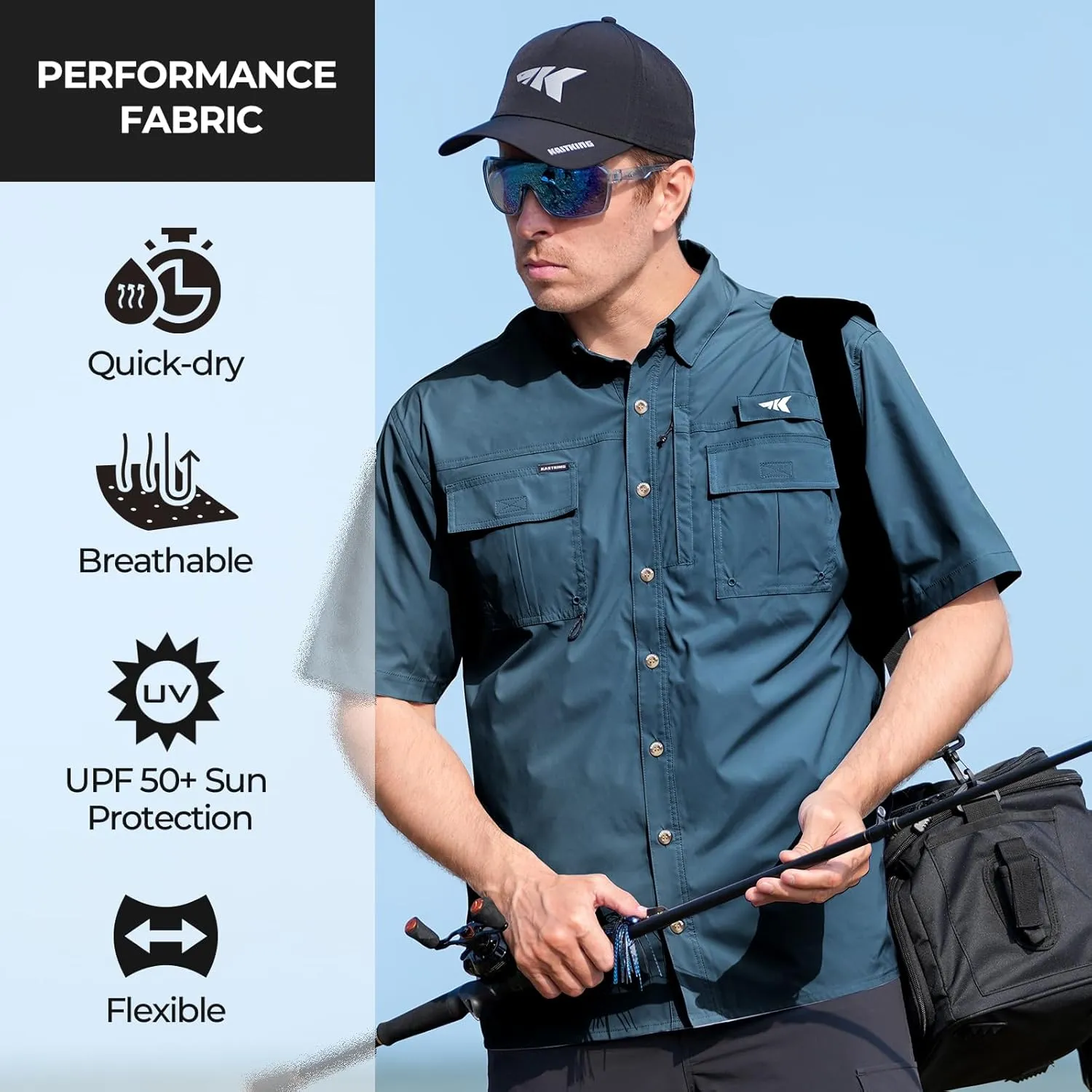 KastKing ReKon Men's Fishing Shirts, Well Made, Quick-Dry Short & Long Sleeve Hiking Beach Shirts, Sun Protection