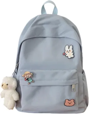 Kawaii Cute Aesthetic School Laptop Backpack with Accessories Pin Plush Pendant for Teen Girls, Students