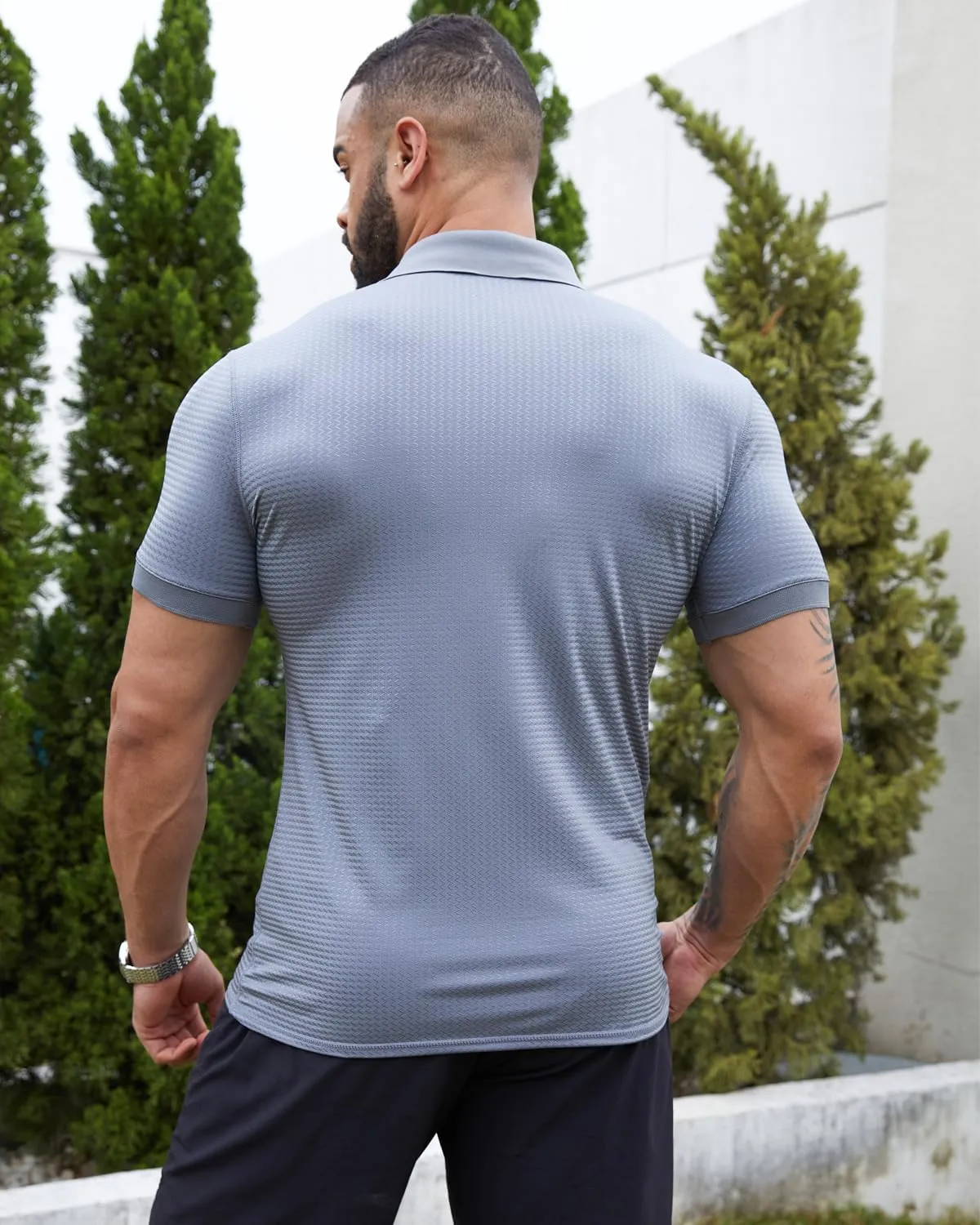 KAWATA Men's Muscle Polo Shirts Dry Fit Short Sleeve Stretch Slim Fit T Shirts Workout Golf Shirt