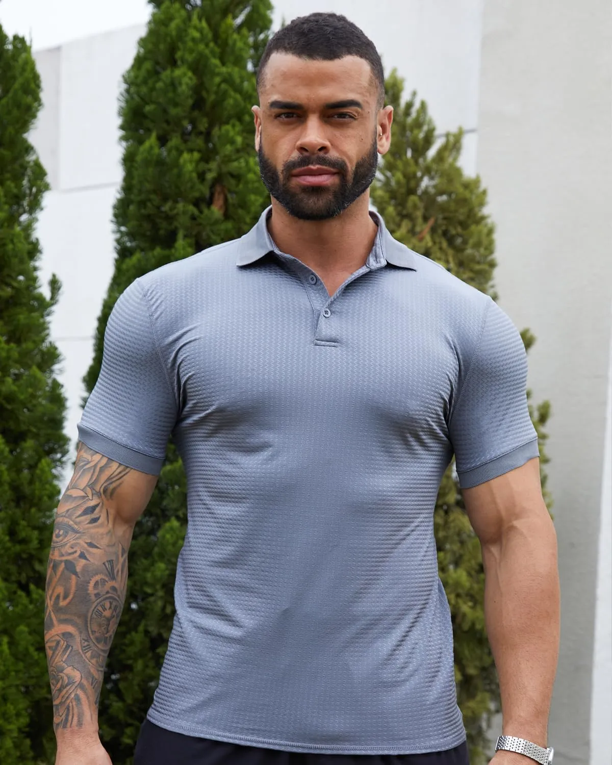 KAWATA Men's Muscle Polo Shirts Dry Fit Short Sleeve Stretch Slim Fit T Shirts Workout Golf Shirt