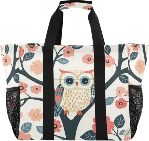 Kigai Owls Flowers Reusable Grocery Bag with Handles Waterproof Foldable Extra Large Tote Shopping Bag Standing Organizer for Picnics, Beach, Pool, Laundry, Car, Camping