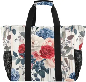 Kigai Peony Hydrangea Reusable Grocery Bag with Handles Waterproof Foldable Extra Large Tote Shopping Bag Standing Organizer for Picnics, Beach, Pool, Laundry, Car, Camping