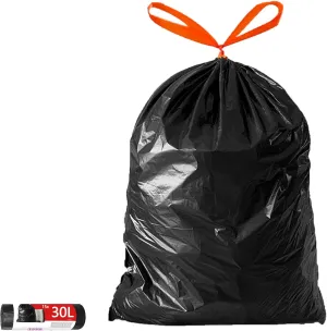Kitchen Trash Bags 8 Gallon,Black Kitchen Garbage Bags Red Drawstring,Trashbags Unscented For Office,Bathroom Trash Can Bags Heavy Duty (20)