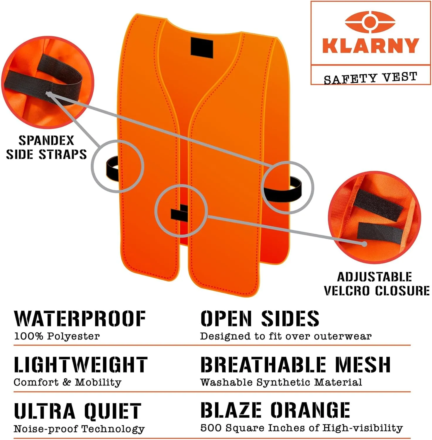 Klarny Outdoors Orange Safety Vest, Outdoor Hiking Walking Lightweight Accessories For Men, Women, Kids