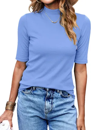LaLaLa Womens Half Sleeve Mock Turtleneck Tunic Tops Dressy Casual Spring T Shirts Slim Fit Basic Tops