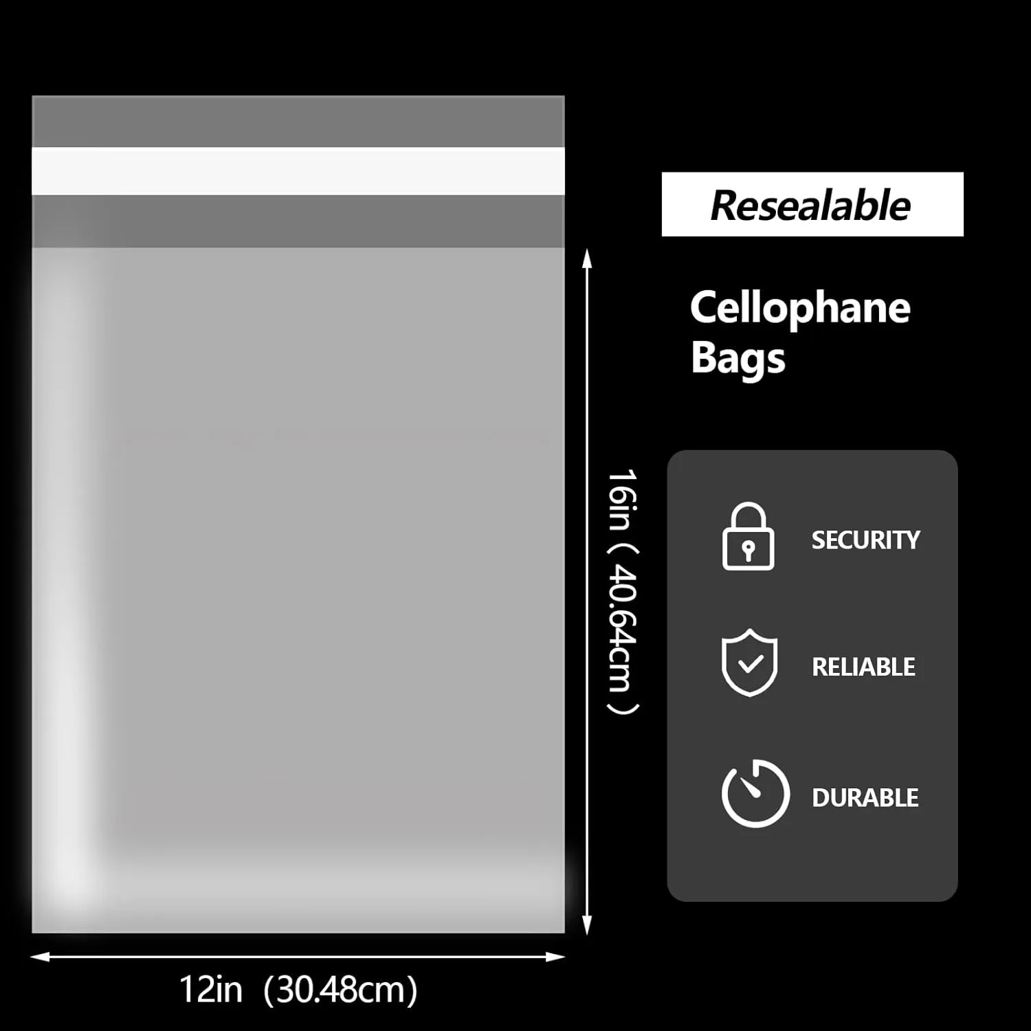 Large 12X16 In 50 pcs Clear Self Seal Cello Cellophane Bags Resealable Plastic T Shirt Bags 1.4 mils Adhensive for Packaging Clothing, Party Favors, Gift, Treats