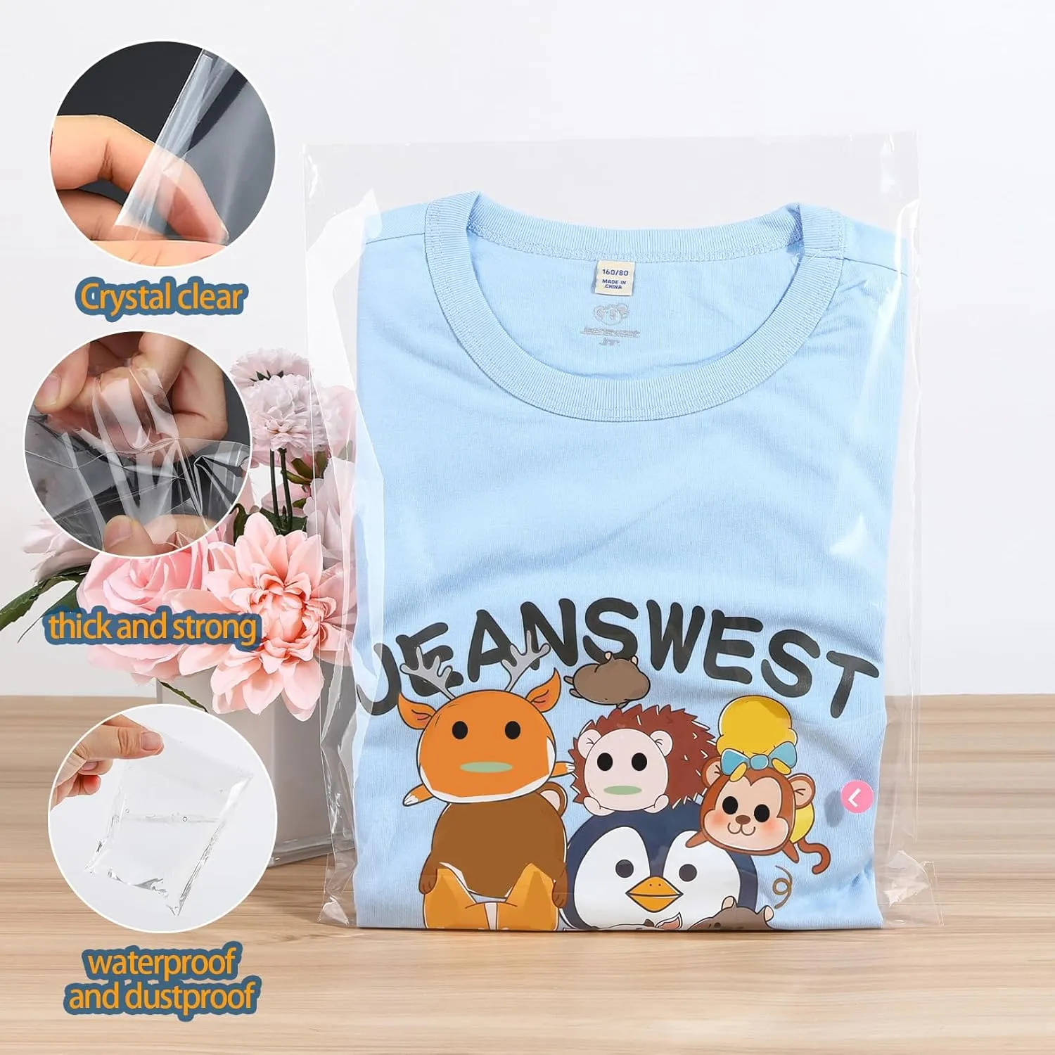 Large 12X16 In 50 pcs Clear Self Seal Cello Cellophane Bags Resealable Plastic T Shirt Bags 1.4 mils Adhensive for Packaging Clothing, Party Favors, Gift, Treats