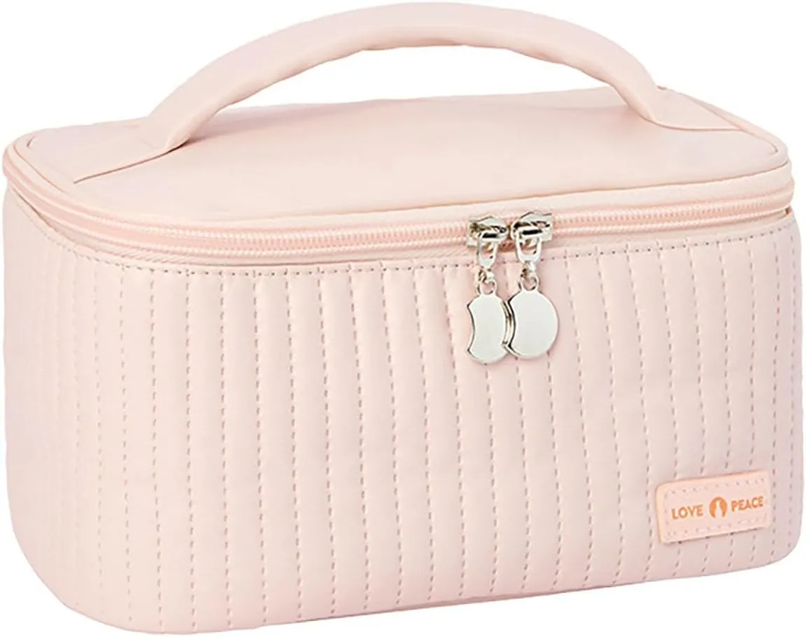 Large Makeup Organizer 2024 Pu Leather Waterproof Portable Large Cosmetic Bag Large Travel Toiletry Bag with Zipper Handle Skincare Bag for Women Girlfriend Birthday Gifts Valentines Day Gifts