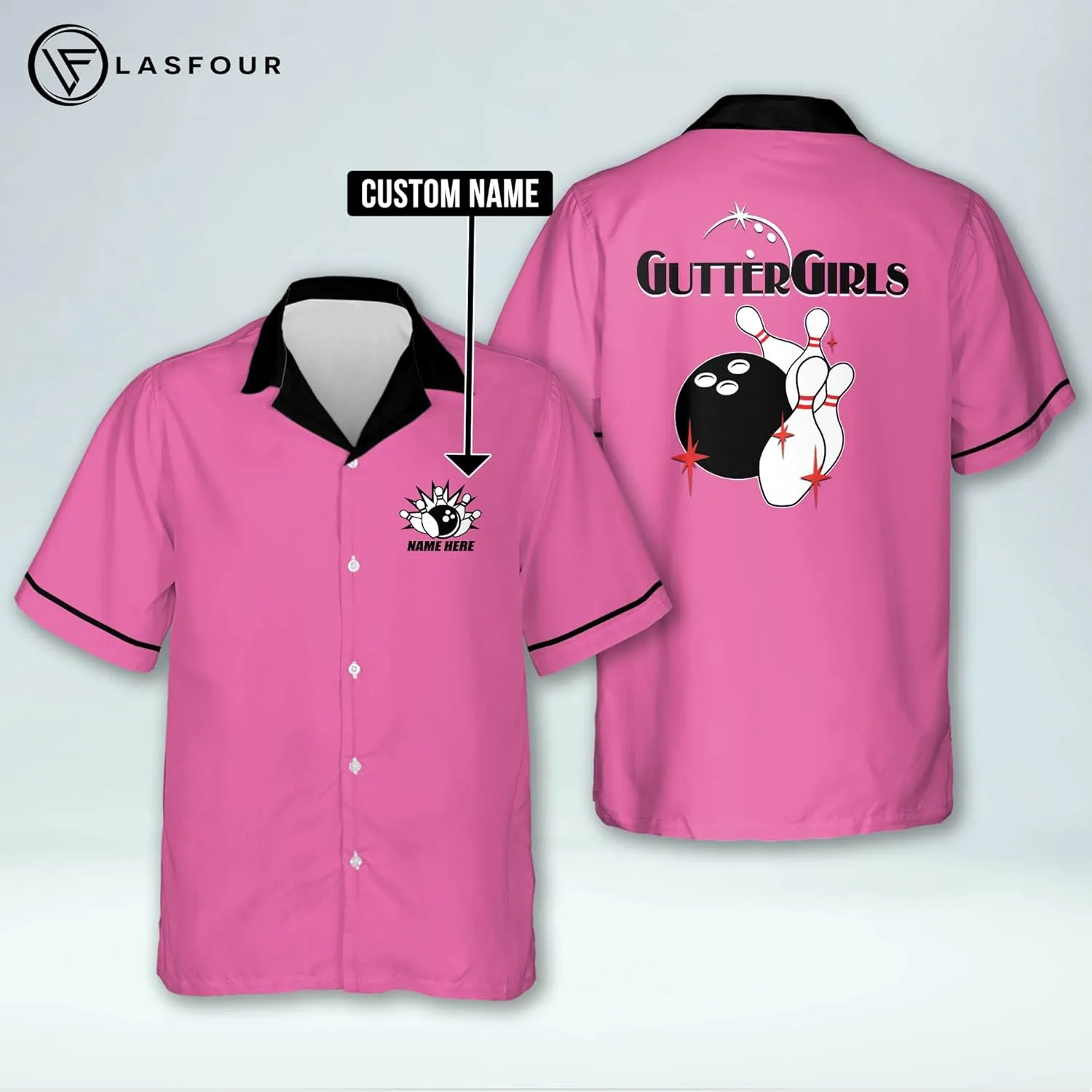 LASFOUR Personalized Queen Pins Pink Bowling Shirts for Women, Custom Quick-Dry Bowling Shirts Short Sleeve Polo for Girls
