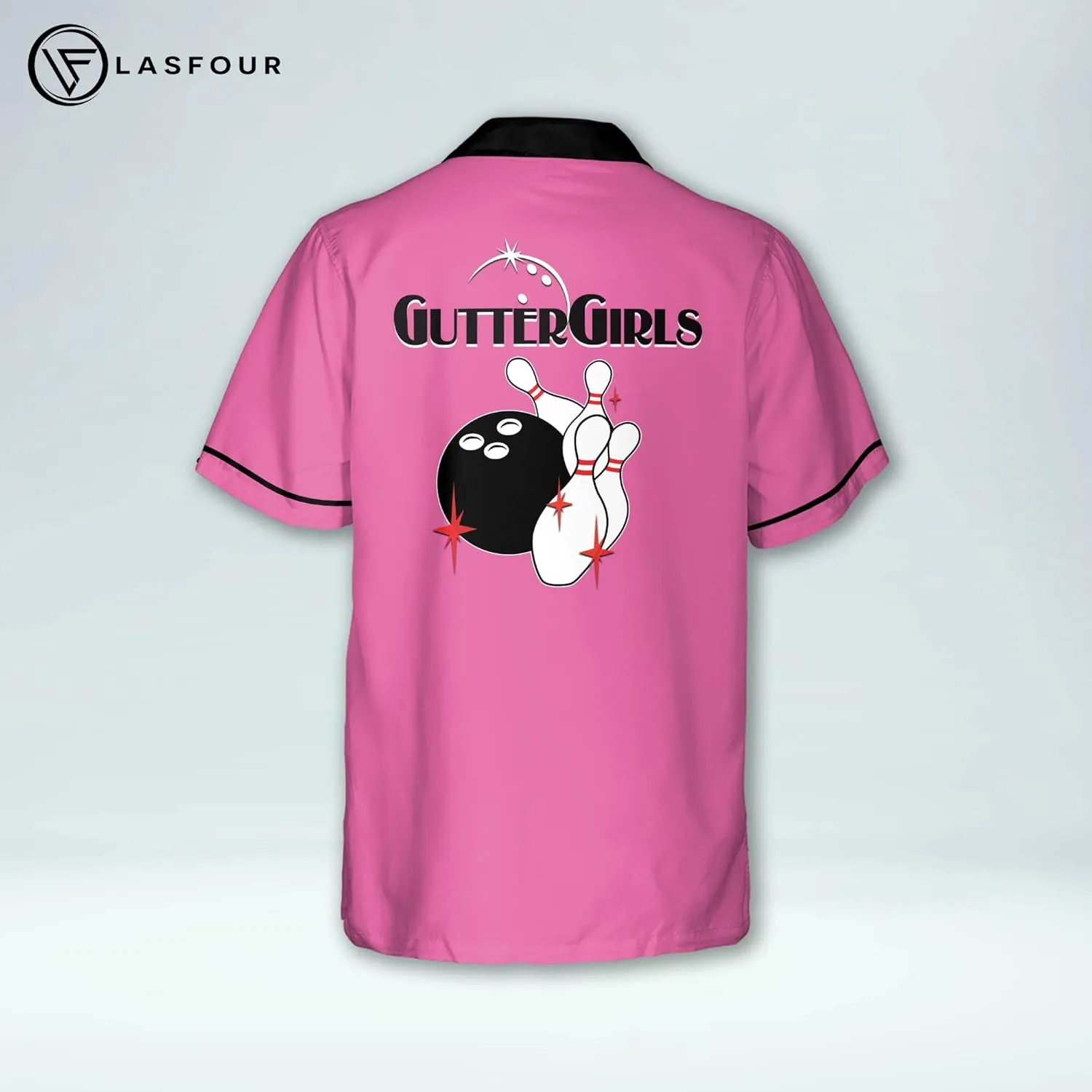LASFOUR Personalized Queen Pins Pink Bowling Shirts for Women, Custom Quick-Dry Bowling Shirts Short Sleeve Polo for Girls