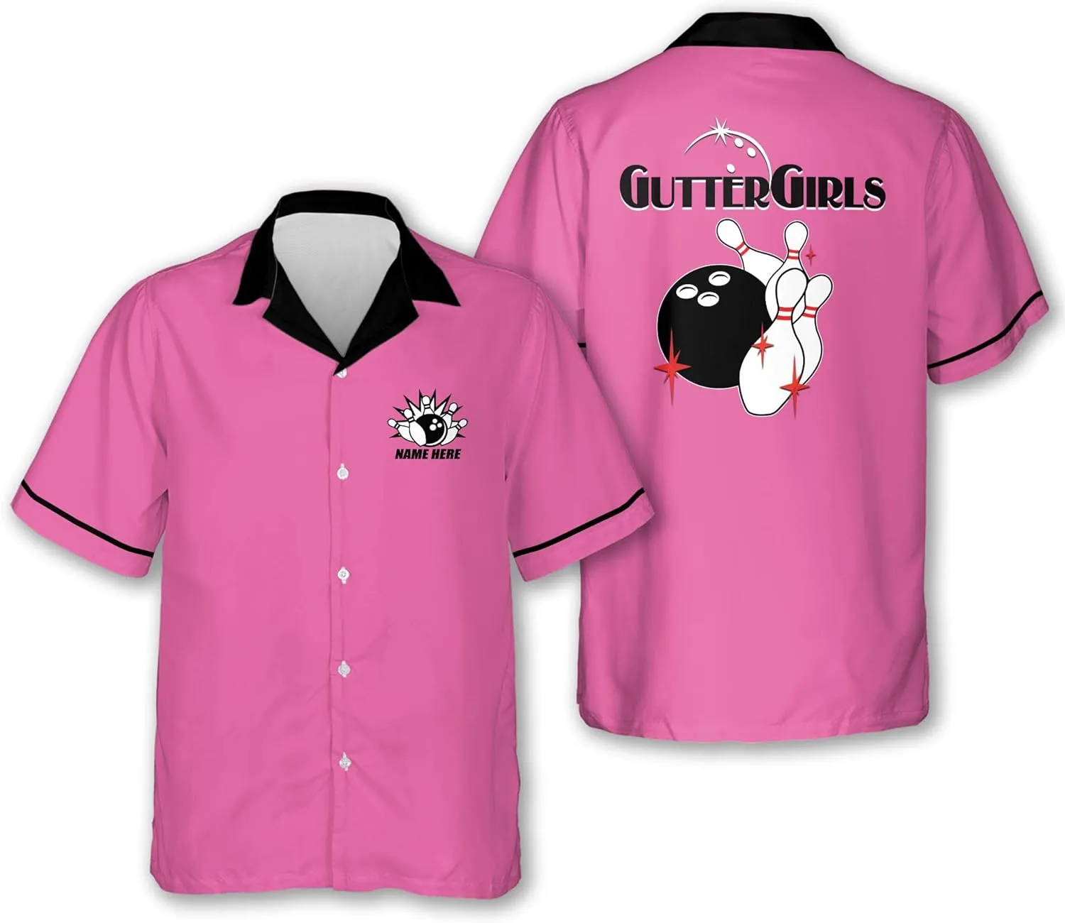 LASFOUR Personalized Queen Pins Pink Bowling Shirts for Women, Custom Quick-Dry Bowling Shirts Short Sleeve Polo for Girls
