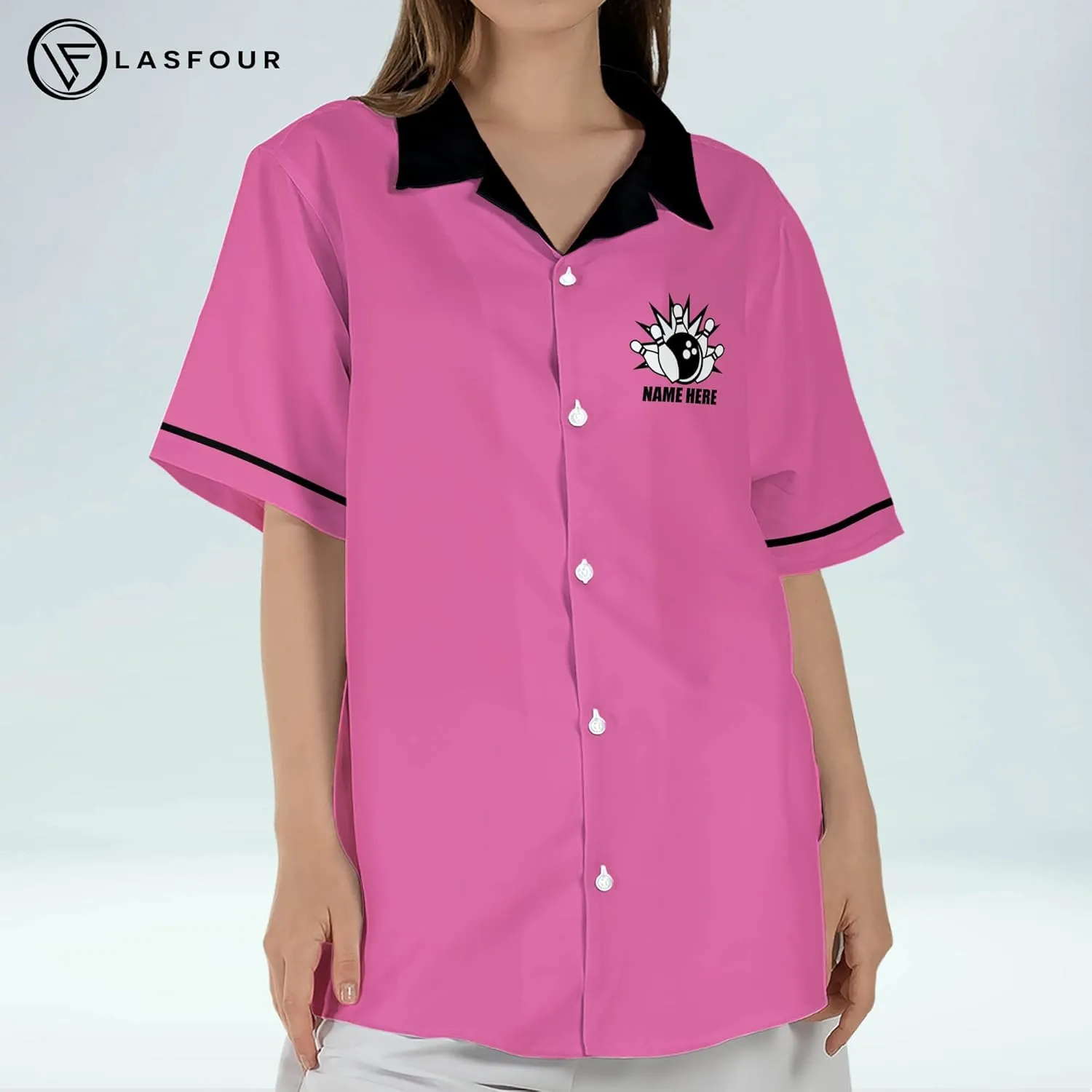 LASFOUR Personalized Queen Pins Pink Bowling Shirts for Women, Custom Quick-Dry Bowling Shirts Short Sleeve Polo for Girls
