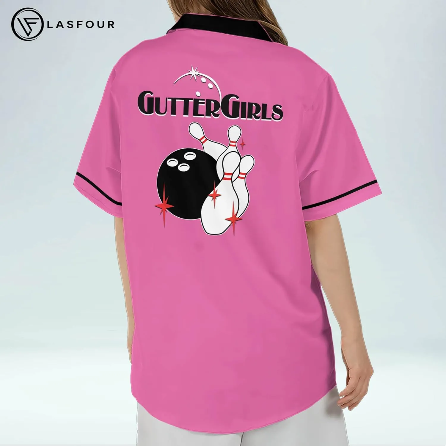 LASFOUR Personalized Queen Pins Pink Bowling Shirts for Women, Custom Quick-Dry Bowling Shirts Short Sleeve Polo for Girls