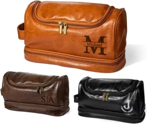 Leather Toiletry Bag for Men - Personalized Dopp Kit for Traveling - Groomsmen Gift - Travel Bags for Dad