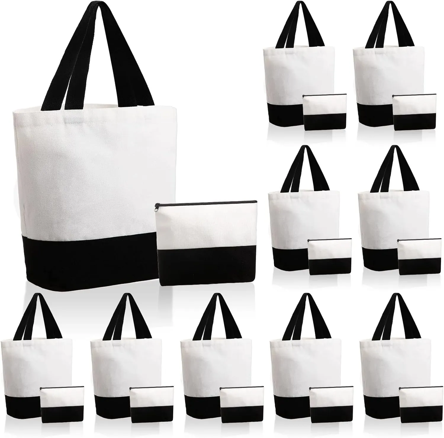 LEIFIDE 20 Pieces Canvas Tote and Makeup Bag Set Beach Bag with Handle Canvas Tote Bags for Women Mother Bridesmaids