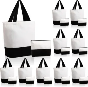LEIFIDE 20 Pieces Canvas Tote and Makeup Bag Set Beach Bag with Handle Canvas Tote Bags for Women Mother Bridesmaids