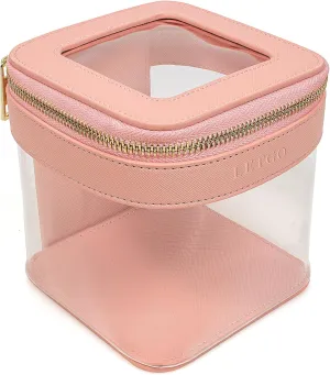 LETGO Clear Mini Makeup Bag | Small Cosmetic Bag for Purse | Cute Leather Makeup Pouch | Car Travel Essentials Organizer for Women (Pink)