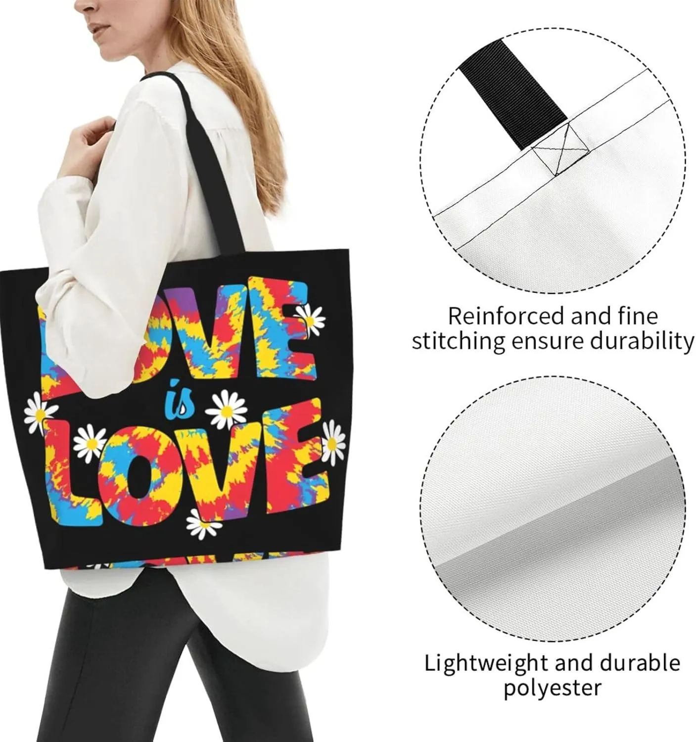 LGBT Pride Rainbow Gay allyship Heart Women's Tote Bag Large Capacity Single Shoulder Bags Handbag for Shopping Work
