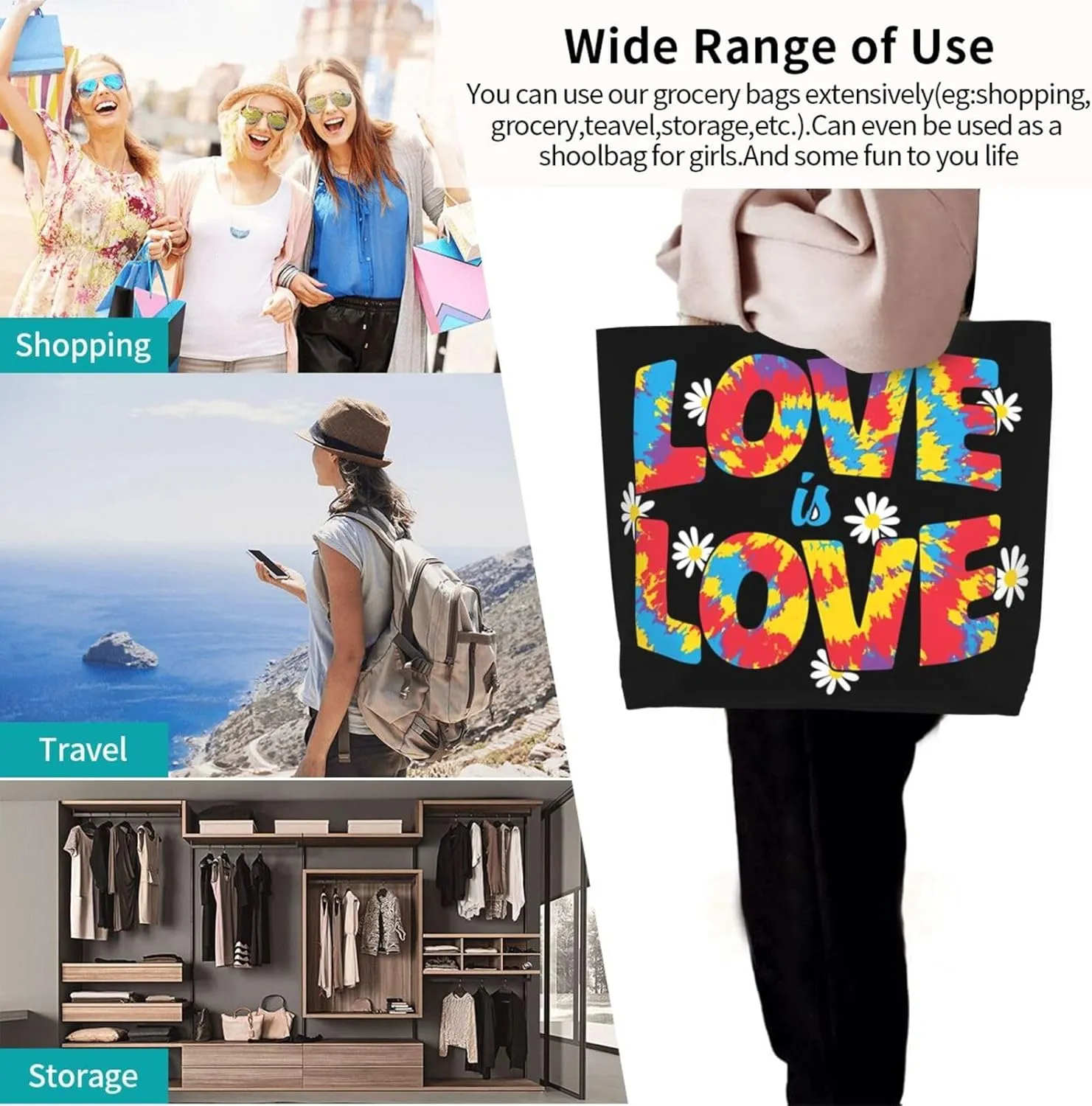 LGBT Pride Rainbow Gay allyship Heart Women's Tote Bag Large Capacity Single Shoulder Bags Handbag for Shopping Work