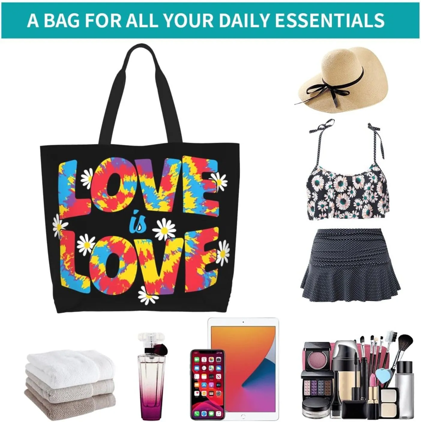 LGBT Pride Rainbow Gay allyship Heart Women's Tote Bag Large Capacity Single Shoulder Bags Handbag for Shopping Work