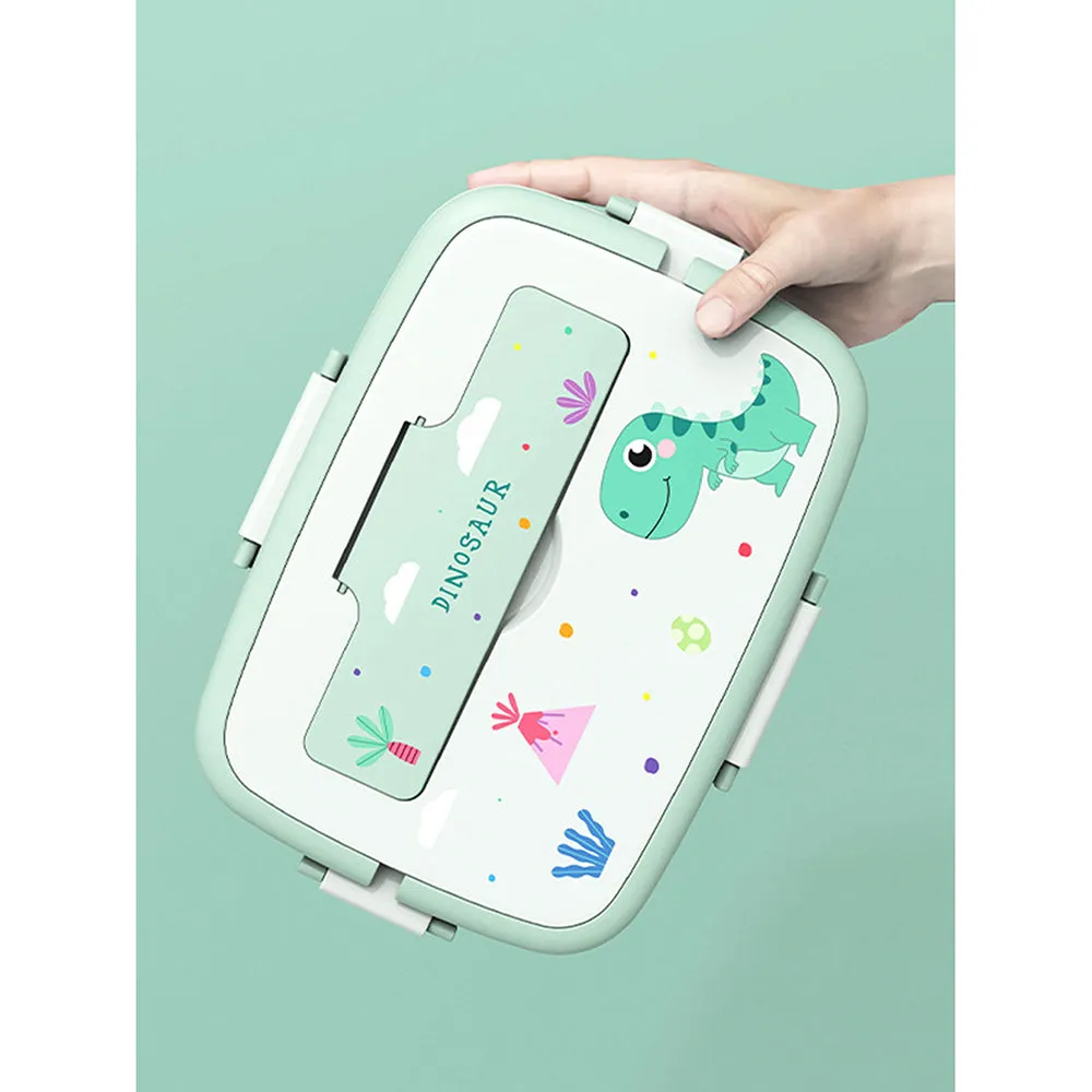 Little Surprise Box, Green Dino Big Size Stainless Steel Lunch Box With Insulated Matching Lunch Bag, stainless steel spoon and chopsticks for Kids and Adults