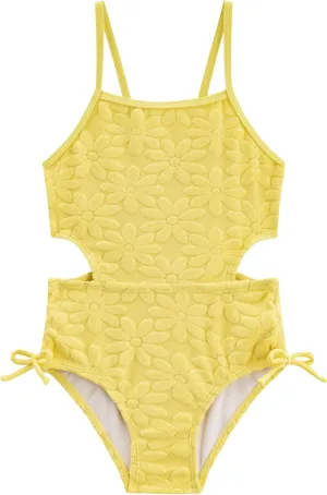 LIZENS Girls One Piece Swimwear Cut Out Floral Print 2-12Years Bow Beach Bathing Swimsuit