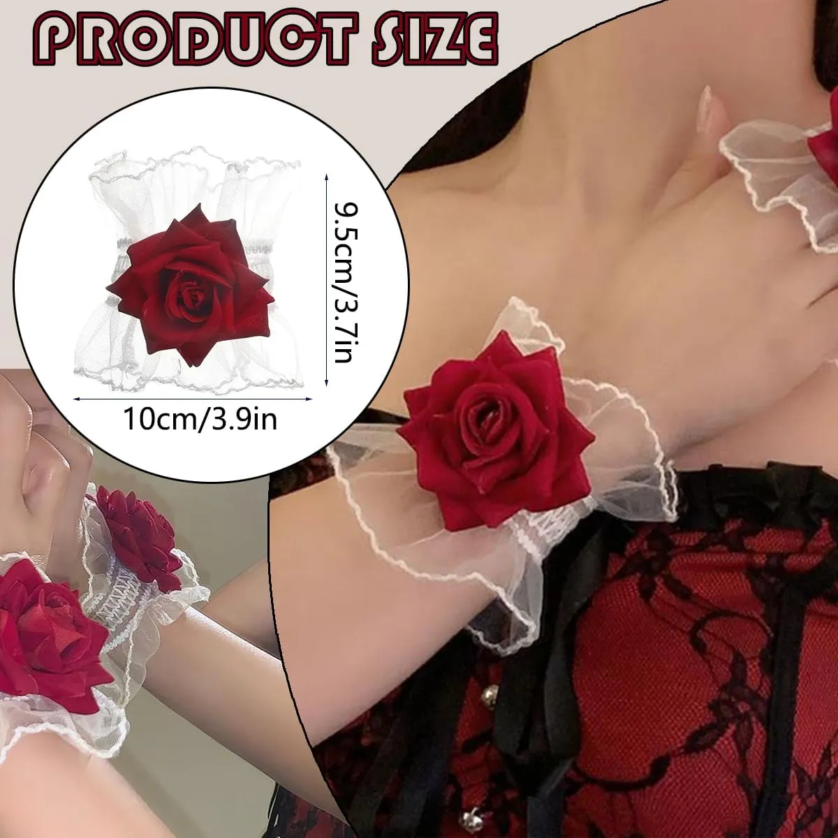 Lolita Rose Lace Gloves Short Hand Sleeve Elastic Wristlet Fingerless Wristband Accessories for Women