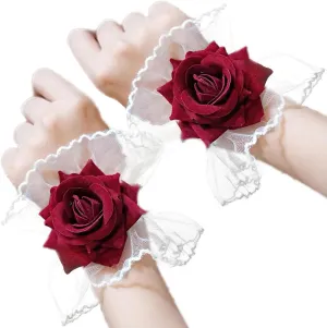 Lolita Rose Lace Gloves Short Hand Sleeve Elastic Wristlet Fingerless Wristband Accessories for Women