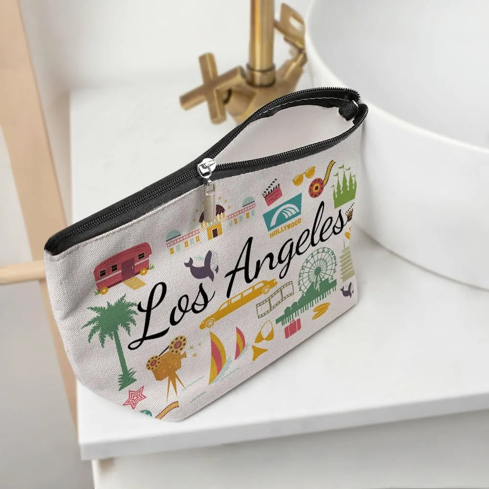 Los Angeles Gifts Makeup Bag, Los Angeles Souvenir Los Angeles Lovers Gift Funny Los Angeles Travel Vacation Cosmetic Bag for Women Bestie Trip Birthday Christmas Bachelorette Party Friendship Gifts
