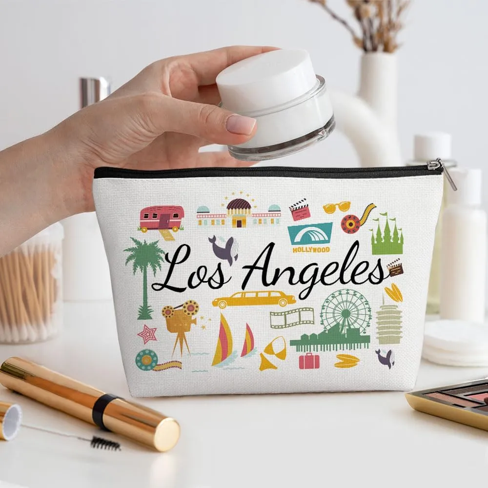 Los Angeles Gifts Makeup Bag, Los Angeles Souvenir Los Angeles Lovers Gift Funny Los Angeles Travel Vacation Cosmetic Bag for Women Bestie Trip Birthday Christmas Bachelorette Party Friendship Gifts