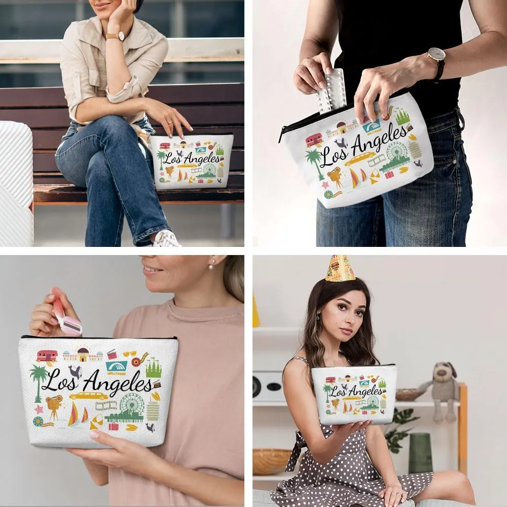 Los Angeles Gifts Makeup Bag, Los Angeles Souvenir Los Angeles Lovers Gift Funny Los Angeles Travel Vacation Cosmetic Bag for Women Bestie Trip Birthday Christmas Bachelorette Party Friendship Gifts