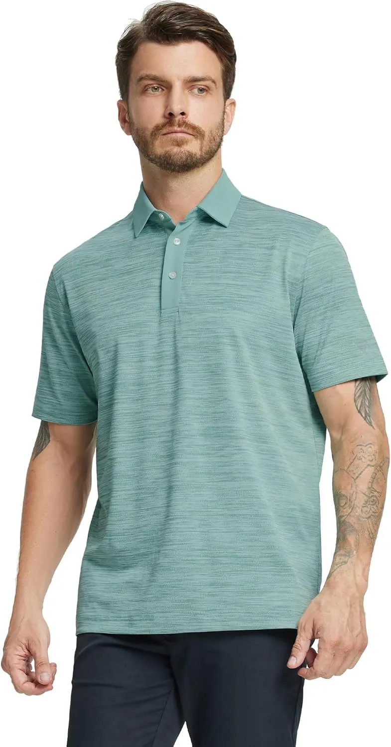 M MAELREG Golf Shirts for Men Dry Fit Short Sleeve Casual Performance Moisture Wicking Heather Pique Collared Polo Shirts