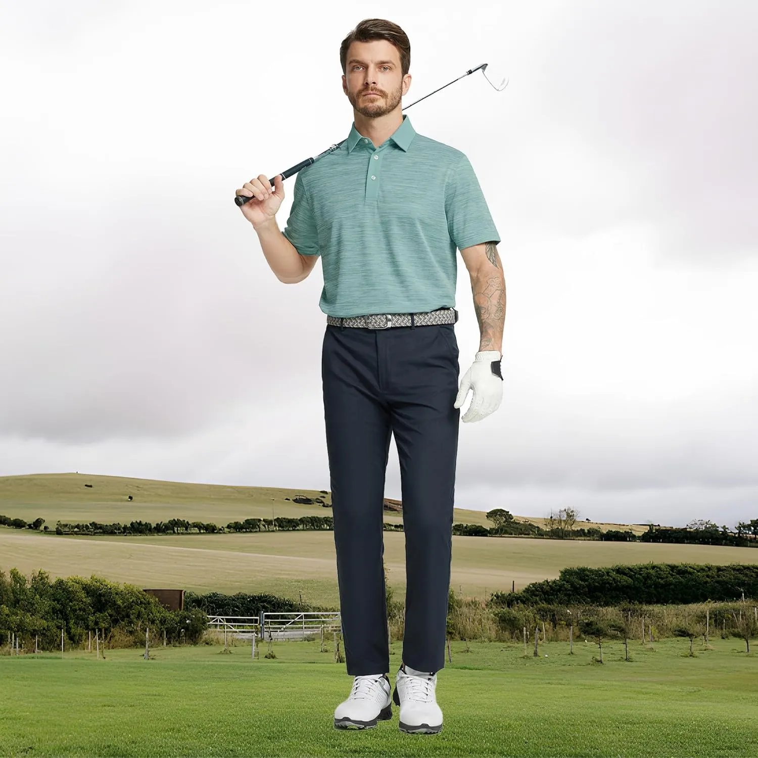 M MAELREG Golf Shirts for Men Dry Fit Short Sleeve Casual Performance Moisture Wicking Heather Pique Collared Polo Shirts