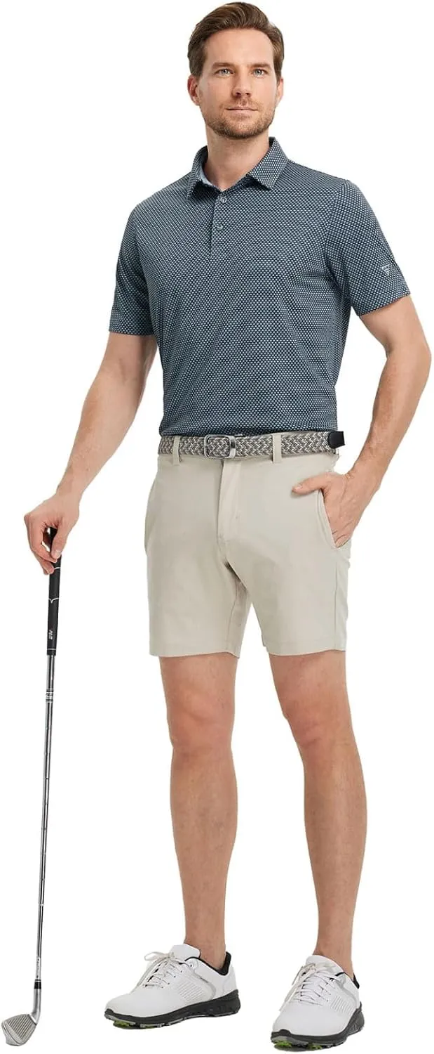 M MAELREG Golf Shirts for Men Moisture Wicking Jacquard Breathable Performance Dry Fit Collared Mens Polo Shirts Short Sleeve