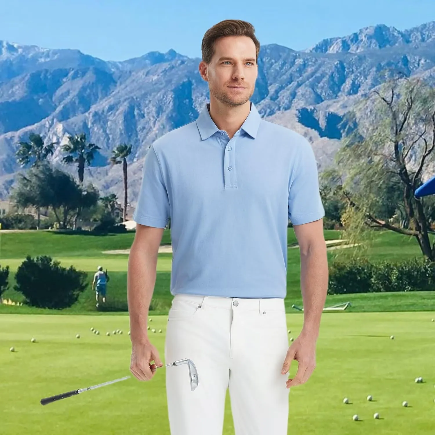 M MAELREG Golf Shirts for Men Pique Solid Performance Moisture Wicking Lightweight Collared Mens Polo Shirts Short Sleeve