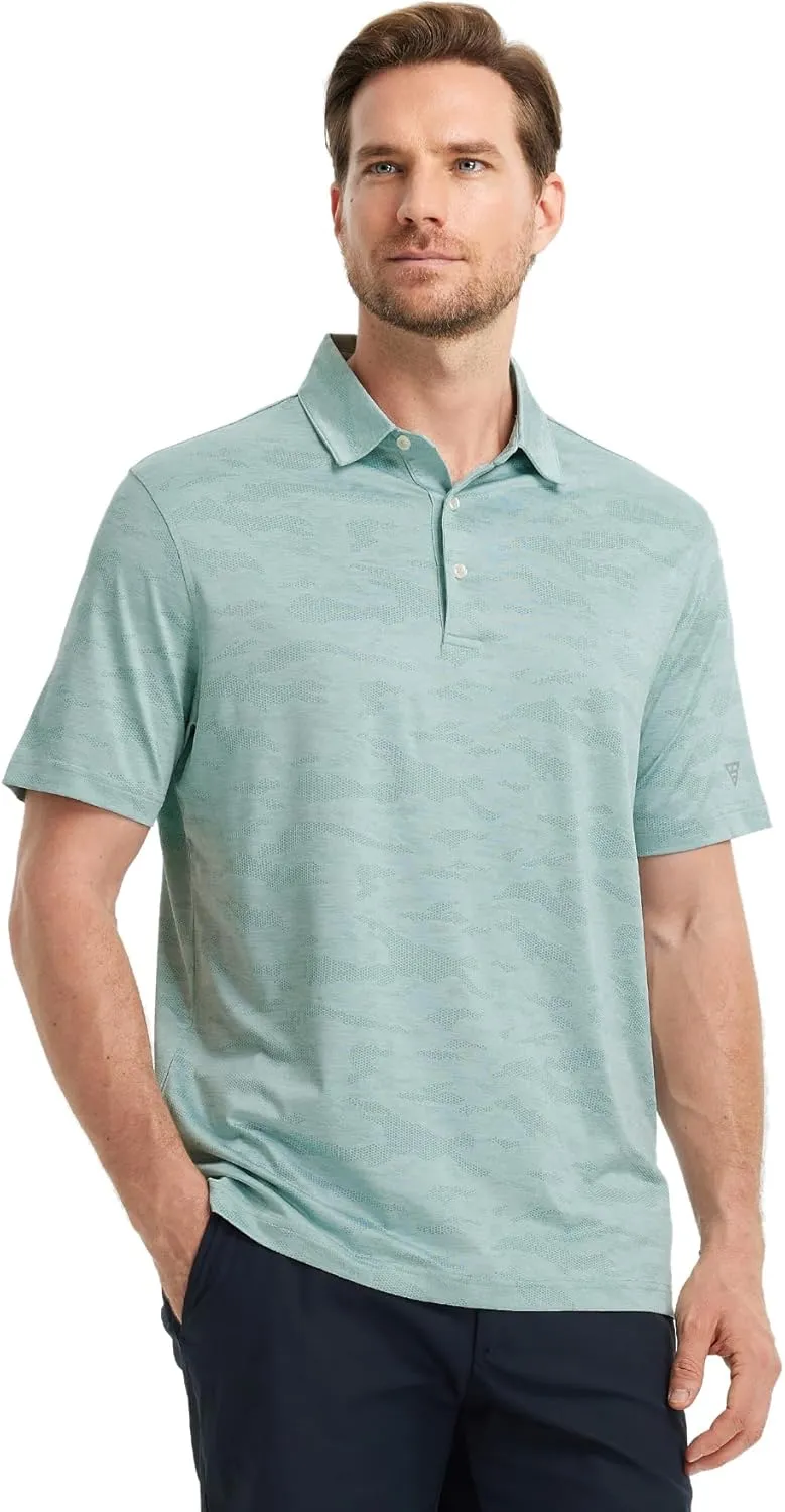 M MAELREG Golf Shirts for Men Short Sleeve Heather Jacquard Textured Stretch Moisture Wicking Performance Mens Polo Shirts