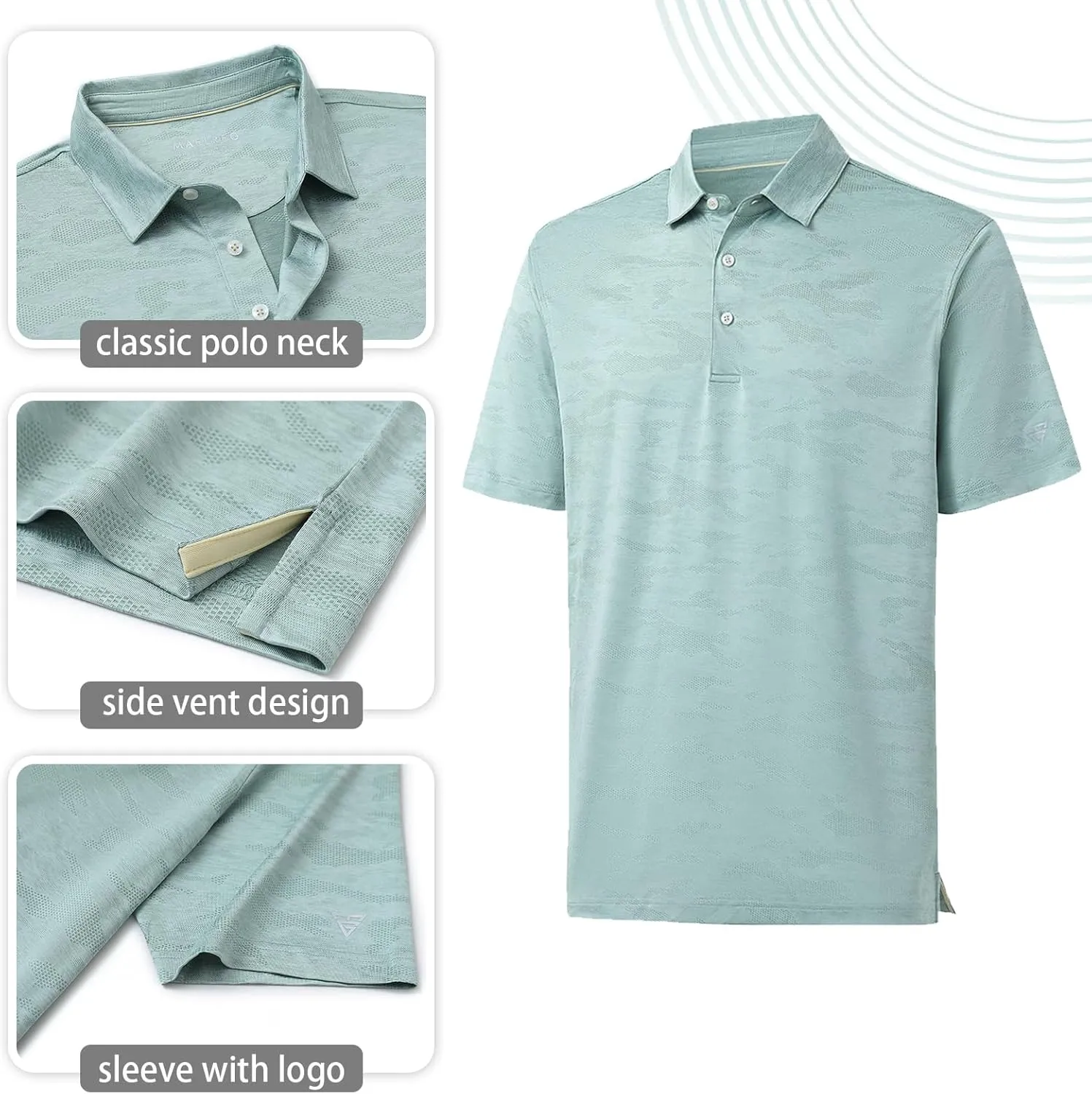 M MAELREG Golf Shirts for Men Short Sleeve Heather Jacquard Textured Stretch Moisture Wicking Performance Mens Polo Shirts