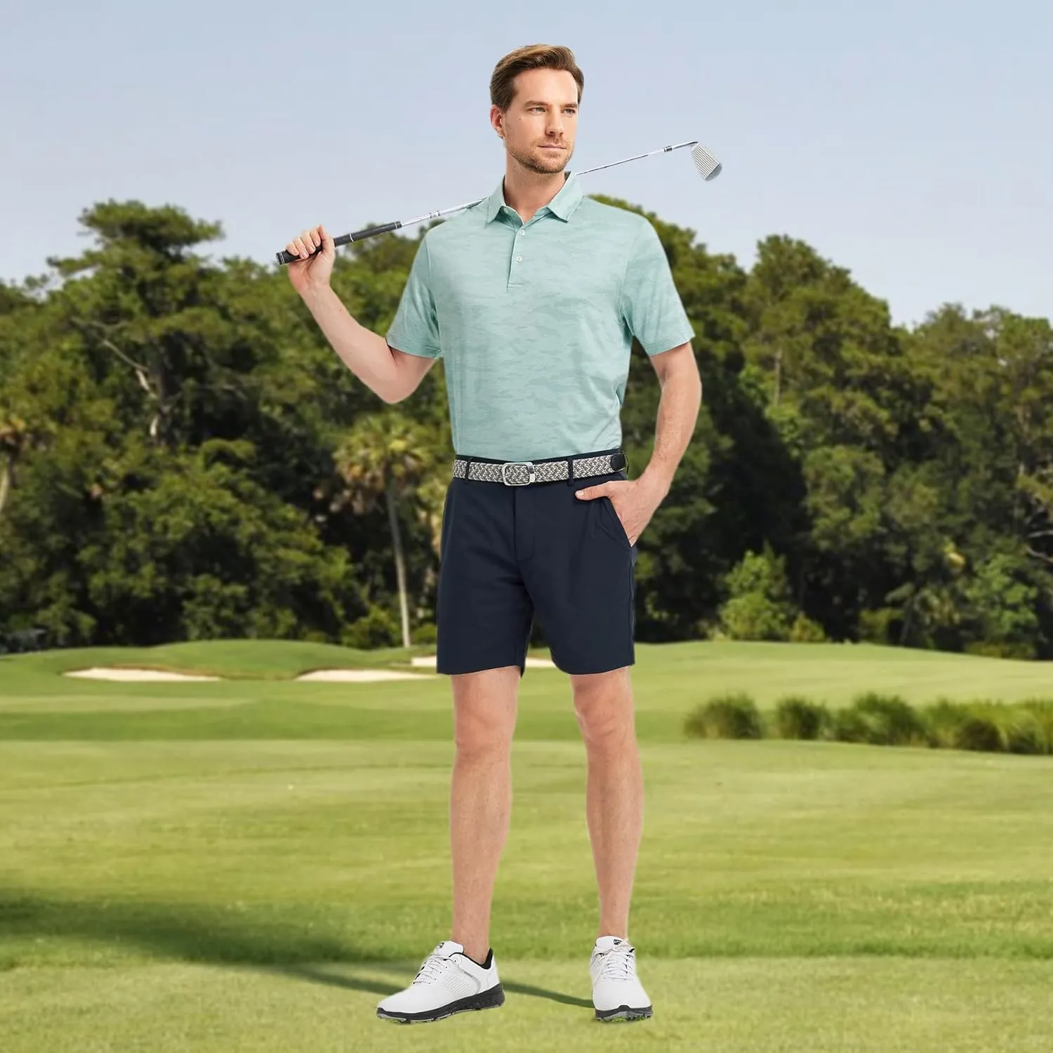 M MAELREG Golf Shirts for Men Short Sleeve Heather Jacquard Textured Stretch Moisture Wicking Performance Mens Polo Shirts
